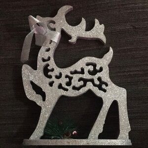 Silver Glitter Reindeer Holiday Decoration